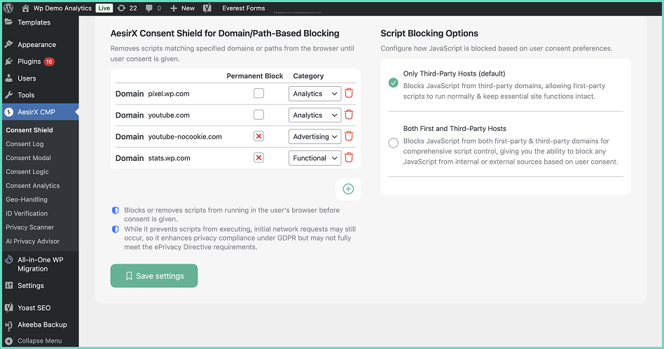consent shield for wordpress system level blocking